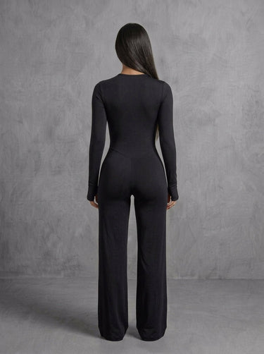 Long Sleeve Wide Leg Jumpsuit - black | One Pieces Activewear