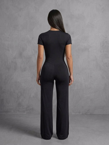 Wide Leg Jumpsuit - black | Short Sleeve One Pieces Activewear | Kate Galliano