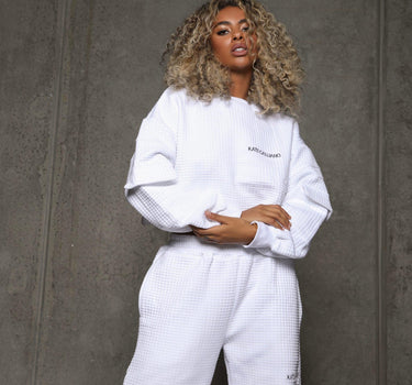 White Quilted Hoodie - Cropped Hoodies  - white cropped hoodie - workout hoodie - white long sleeve hoodie - Kate Galliano Activewear