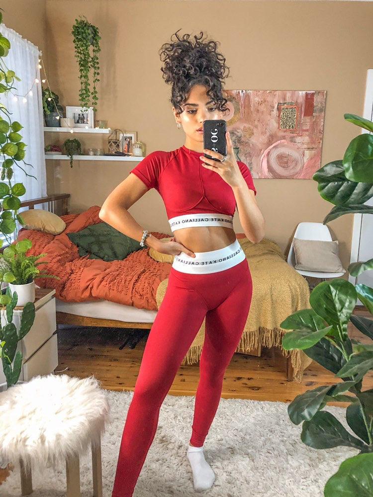 Red High Waisted Leggings, KG Essentials