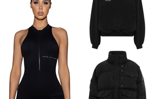 Different Ways To Flaunt Kate Galliano’s Activewear Products - black romper - black jumper - black puffer jacket