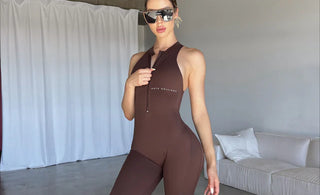 10 Styling Tips for Petite Body Shape Jumpsuit - kate galliano activewear - brown jumpsuit - workout jumpsuit for women - activewear jumpsuit 