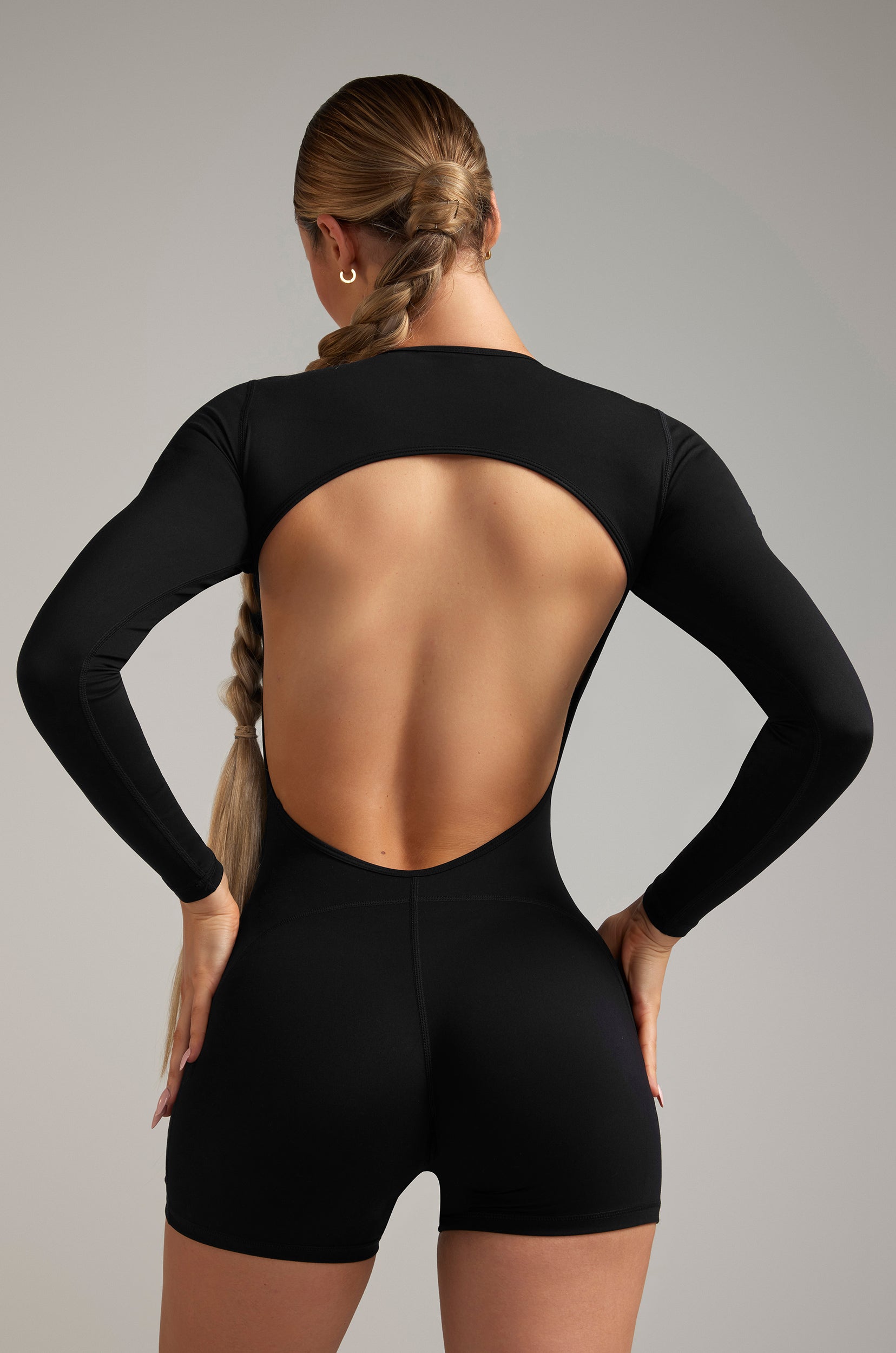 black Long sleeve backless romper -  Black long sleeve romper - black activewear romper - Kate Galliano Activewear