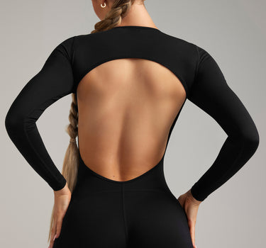 black Long sleeve backless romper -  Black long sleeve romper - black activewear romper - Kate Galliano Activewear