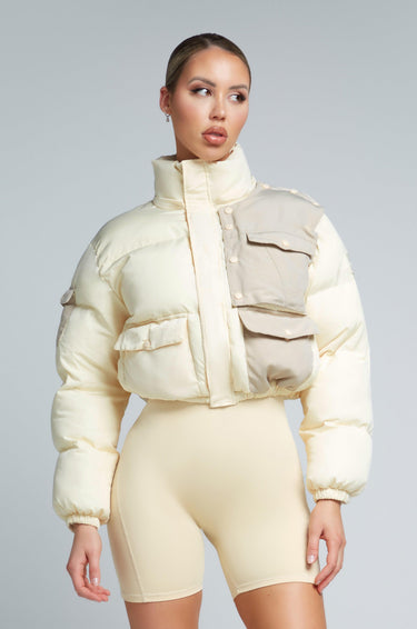 KG Cropped Puffer Jacket - Cream  | Kate Galliano activewear 