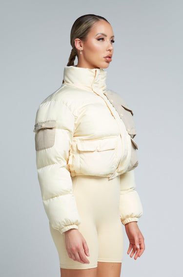 KG Cropped Puffer Jacket - Cream  | Kate Galliano activewear 