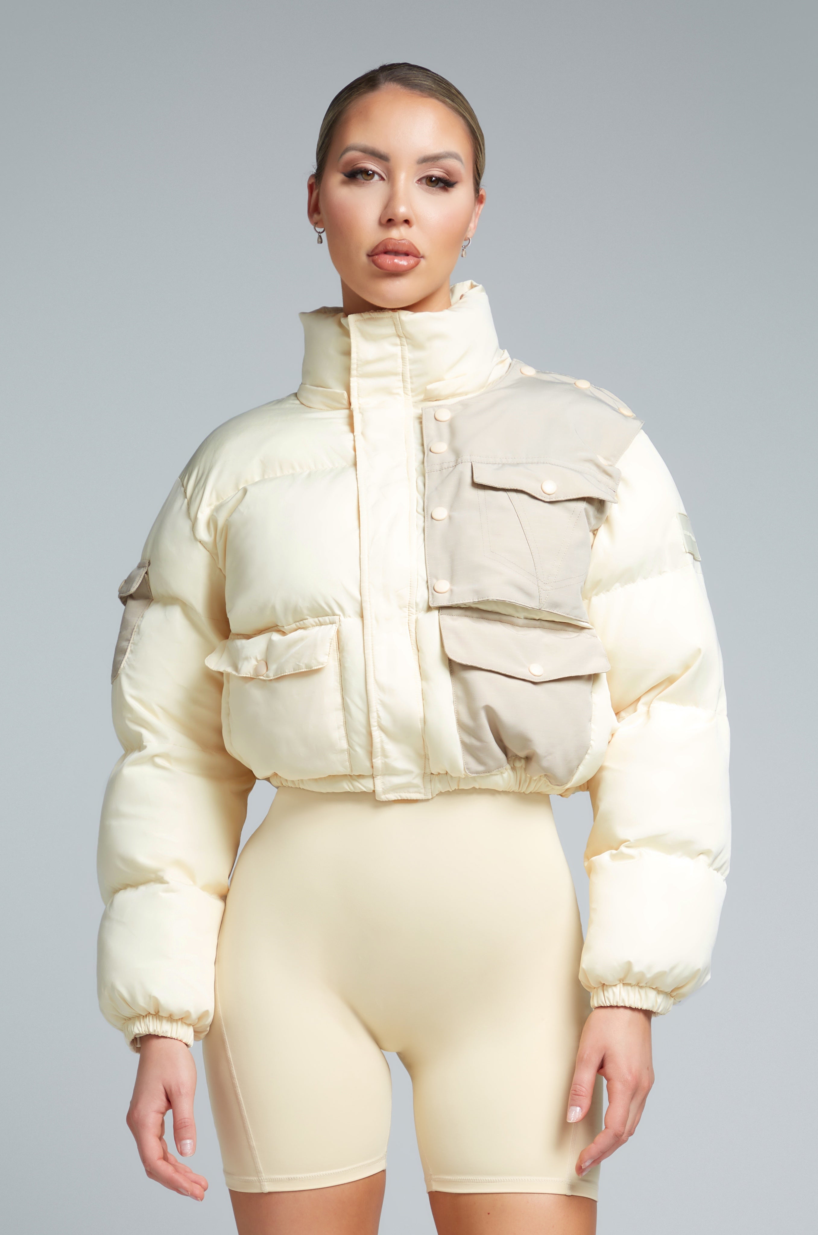 KG Cropped Puffer Jacket - Cream  | Kate Galliano activewear 