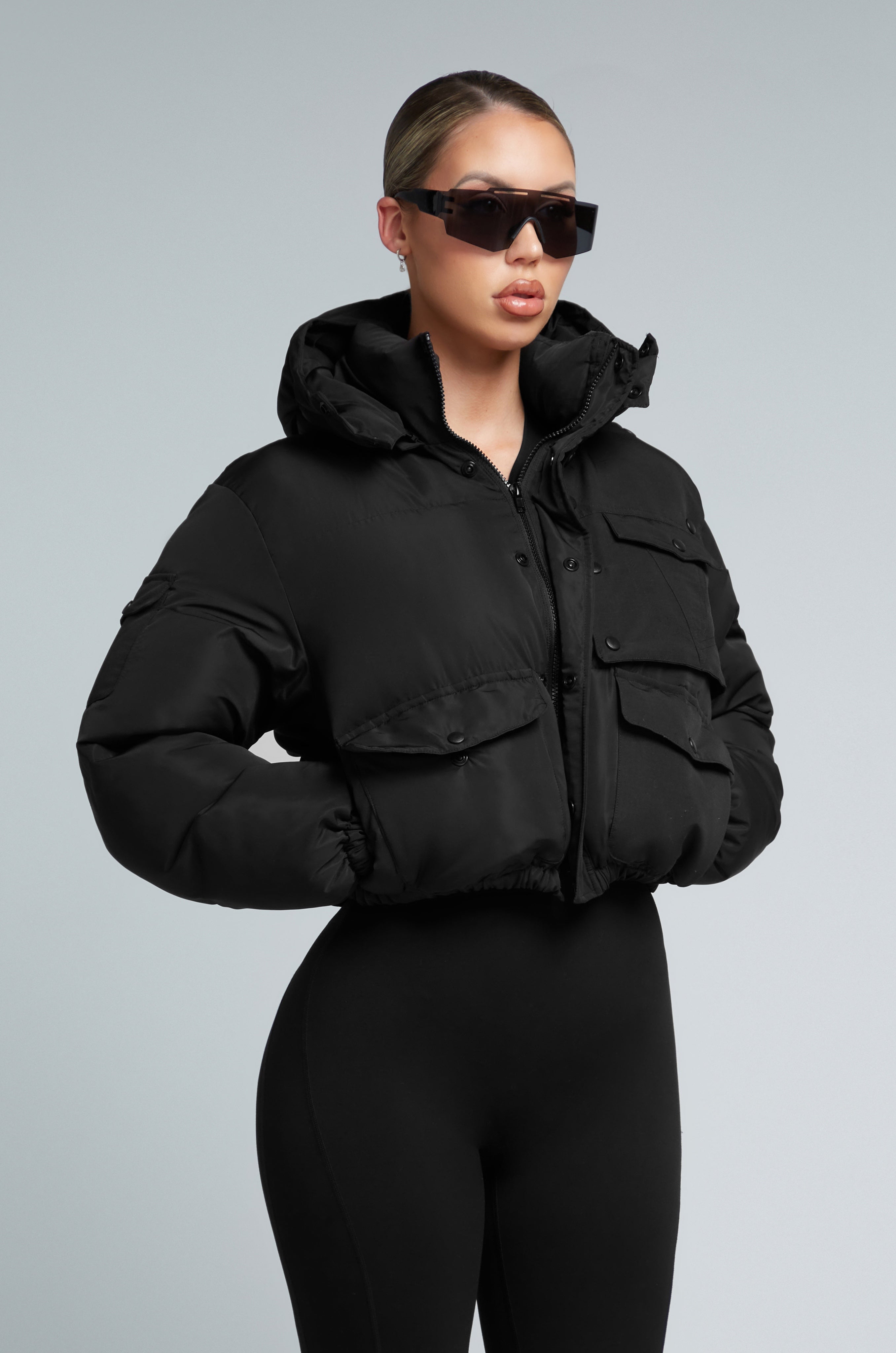 KG Cropped Puffer Jacket - Black  | Kate Galliano activewear 