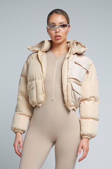 KG Cropped Puffer Jacket - Latte Cream  | Kate Galliano activewear 