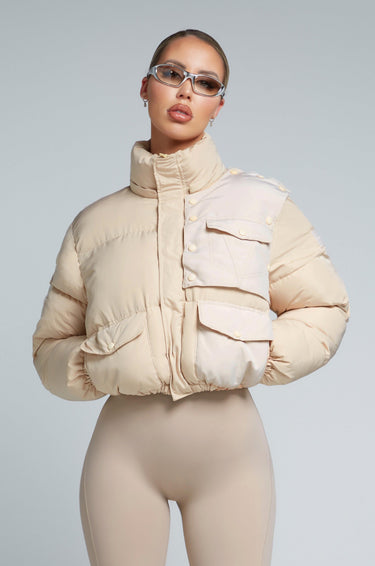 KG Cropped Puffer Jacket - Latte Cream  | Kate Galliano activewear 