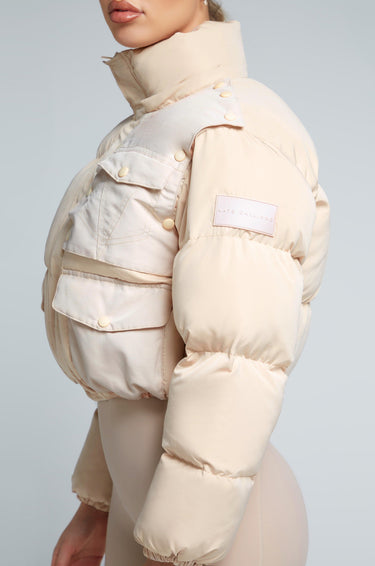 KG Cropped Puffer Jacket - Latte Cream  | Kate Galliano activewear 