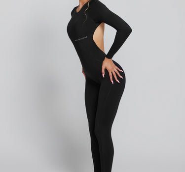 Long Sleeve Activewear Jumpsuit - Black