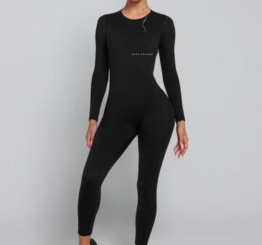 Long Sleeve Activewear Jumpsuit - Black