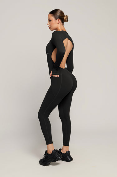 Long Sleeve Pocket Jumpsuit - Black