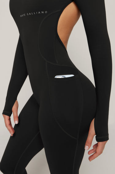 Long Sleeve Pocket One Piece - Black