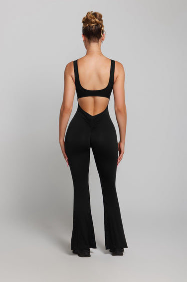 Scrunch Flared Jumpsuit - Black | Kate Galliano Activewear