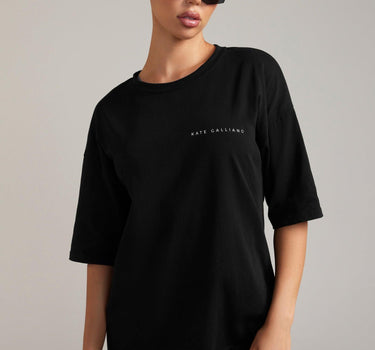 black oversized tee