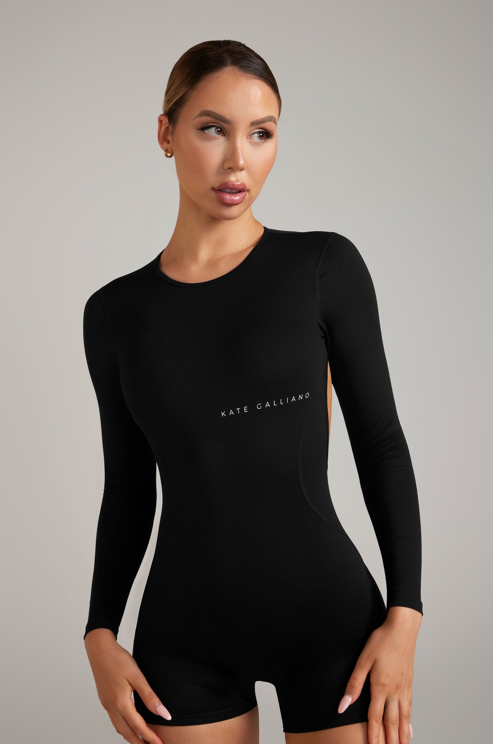 black Long sleeve backless romper -  Black long sleeve romper for women - black workout romper - Kate Galliano Activewear