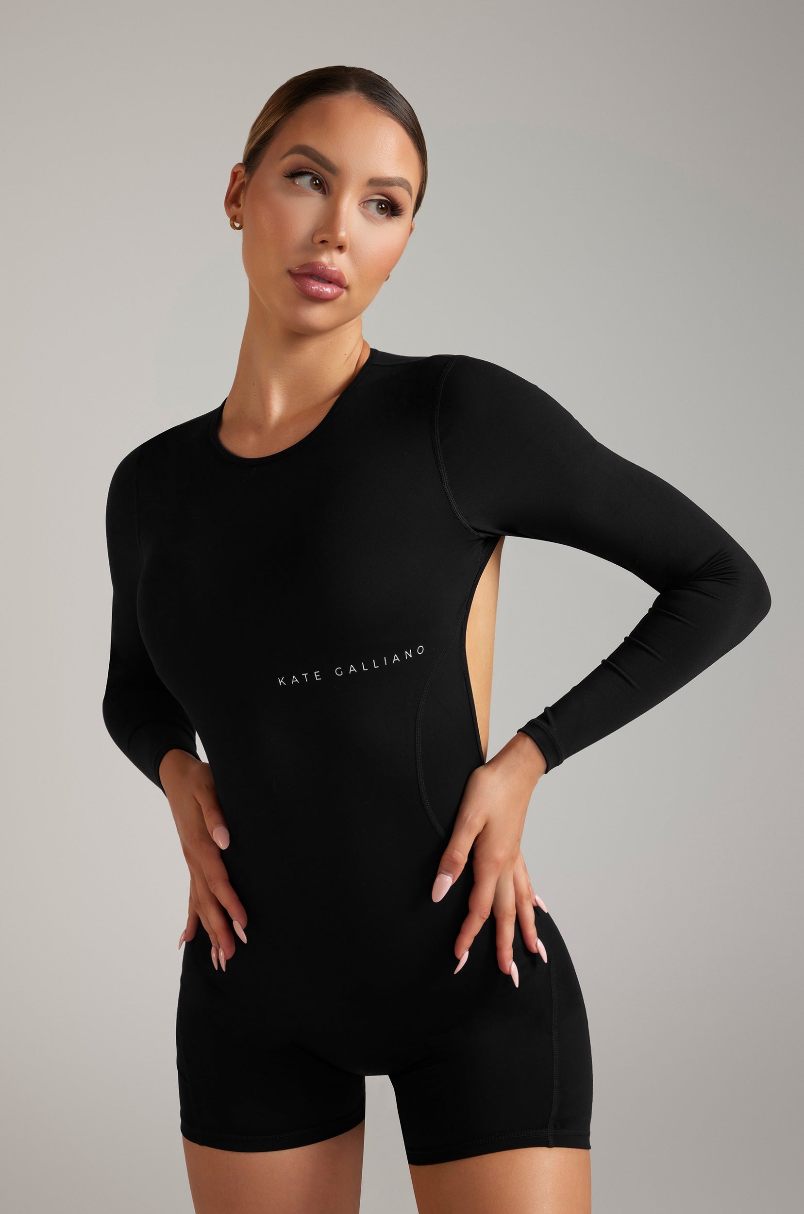 black Long sleeve backless romper -  Black long sleeve romper - black romper - Kate Galliano Activewear