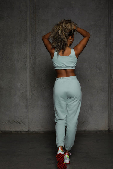 kg lounge collection - sage crop top - women's sports top - workout crop top - kate galliano activewear