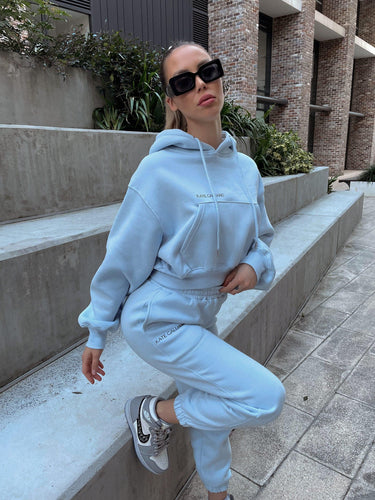 baby blue oversized hoodie - luxe 23 hoodie collection - blue hoodie - kate galliano activewear