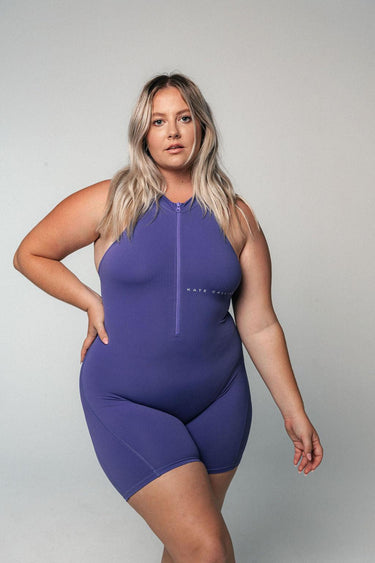 purple kg romper - purple romper - purple workout romper - purple gym romper - kate galliano activewear