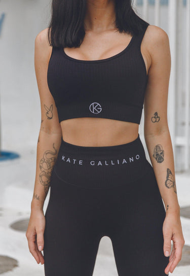 Black Ribbed Seamless Sports Bra - Black Sports Bra - Kate Galliano Activewear