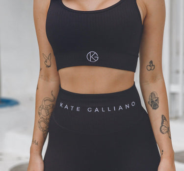 Black Ribbed Seamless Sports Bra - Black Sports Bra - Kate Galliano Activewear