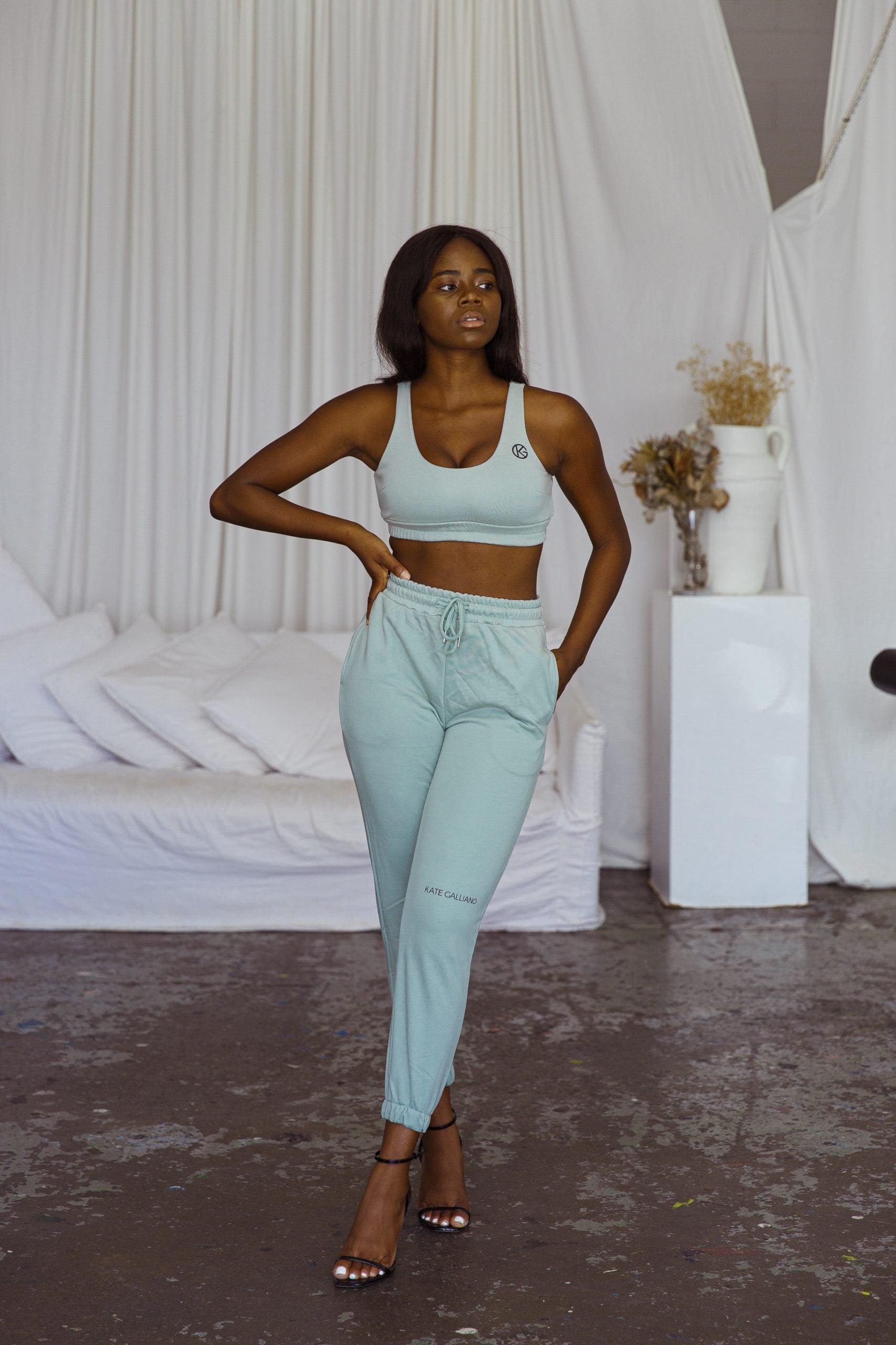 kg lounge collection - sage crop top - women's sports top - workout crop top - kate galliano activewear